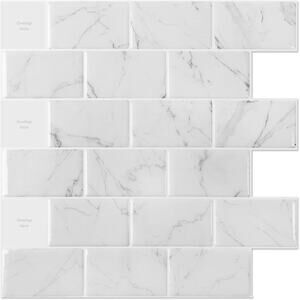 Art3d 10-Sheet Peel and Stick Subway Backsplash – 12"x12" White Marble Design